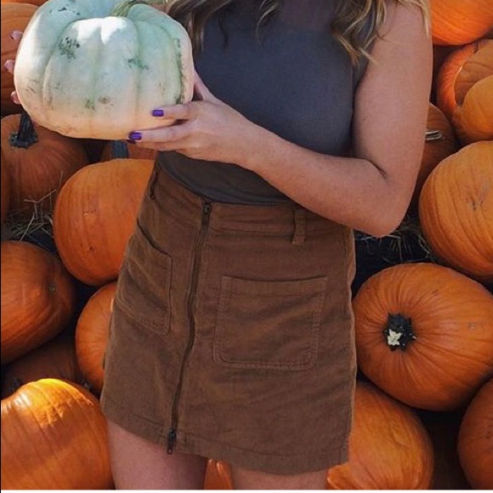 Front zip corduroy skirt